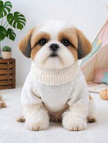 PETCIRCLE قطعة واحدة ملابس حيوانات أليفة للكلاب الصغيرة والجراء والقطط، كنزة صوفية لطيفة بسيطة متعددة الاستخدامات خفيفة الوزن وقابلة للتنفس ومقاومة للرياح ودافئة بتصميم تفاحة ودب - متعدد الألوان - مشاهدة 3