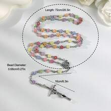彩色櫻花天主教玫瑰念珠項鍊附十字架吊墜，女性祈禱靈性珠寶項鍊 - 彩色 - 查看 7