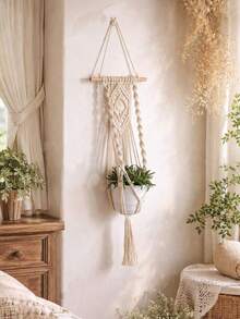 1pc Bohemian Style Handmade Woven Hanging Basket Multi-Functional Mesh Holder, Indoor Home Decor, Room Decoration, Holiday Gift, Different Sizes Hanging Flower Pot Basket, With Beads No Tassels, Flower Pot And Plants Not Included - Multicolor - View 11