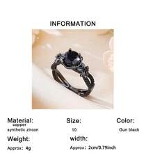 1pc Elegant Fashion Round Cubic Zirconia Ring, Floral Design, Perfect Ideal Holiday Jewelry Gift - Gun Black - View 6