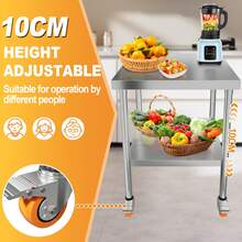 SAILUN Stainless Steel Table Kitchen Workbench Food Prep Worktable | Catering Work Table Double-Layer Height Adjustable With 4 Castor Wheels For Restaurant Hotel Home, Up To 300kg - 46x76cm - View 3