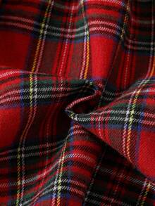 2pcs/Set Girls Red Pearl Bubble Long Sleeve Short Knit Top & Vintage Red Plaid Vest Dress Set, Waist Red Ribbon Design, Autumn/Winter Style, Suitable For Spring Festival, Christmas Party, Birthday Party, Holiday Performance And Other Occasions - Red - View 10