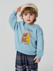 mini bala Boys & Girls Cute Print Sweatshirt, Soft Stretchy Drop‑Shoulder Top, 2026 Fall - Gray Blue - View 3