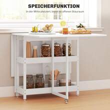 Mesa de Comedor Plegable para 2-4 Personas con 2 Estantes Abiertos, Mesa de Comedor Móvil, Mesa Plegable para Espacios Pequeños, Comedor, Cocina 133.4 x 80 x 75 cm Marrón Rústico - Blanco + Madera - Ver 8