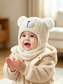 Baby Hat Scarf One-Piece Autumn/Winter Infant Hooded Hat Unisex Ear Protection Mask Pullover Hat - Multicolor - View 4