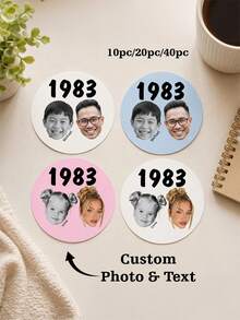 客製化 Then & Now 生日貼紙、客製化照片生日貼紙、里程碑紀念貼紙、個性化派對小禮、個性化貼紙 - 粉色 - 查看 2