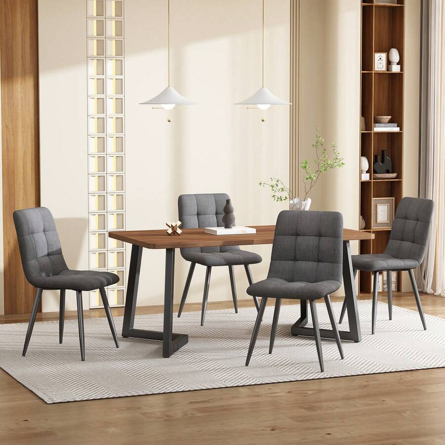 Dining Table Set With 4 Chairs, Grey - Modern Kitchen Table For Living Room And Dining Room - Walnut - View 1