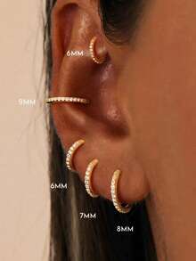 1PC 925 Sterling Silver Classic Diamond CZ 5/6/78/9mm Rook Conch Hoop Earrings 18K Gold Plated Upper Ear Cartilage Helix For Women Daily Wear Party - Gold - View 4