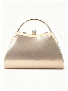 Women's Evening Bag,Ruched Striped Frame Clutch With Rhinestone Ball Kiss Lock Clasp & Detachable Chain Shoulder Strap,For Wedding,Ball,Party, Purse - Gold - View 10