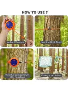 1 pc Tali Jemuran Portabel yang Dapat Ditarik dengan Kait Karabiner, Kotak Penyimpanan Bulat Ringkas untuk Perjalanan, Tali Pengering Pakaian untuk Camping, Hotel, Balkon & Penggunaan Dalam Ruangan, Tali dengan Karabiner untuk Pengikat Tenda Camping, Tali Cadangan Memancing, Cuci Pakaian Saat Perjalanan Outdoor - Beraneka warna - View 6