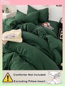 3件組深綠色床上用品套裝，1件被套和2件枕套，男孩女孩宿舍床上用品，極簡時尚家居裝飾，柔軟舒適臥室床上用品，時尚套裝，可機洗不含填充物，返校季床上用品 - 墨綠色 - 查看 4