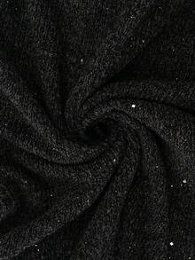 Sweater Turtleneck Bergaris Berkilau Berpayet untuk Wanita, Atasan Rajut Lengan Panjang Slim Fit, Hitam - Hitam - View 8