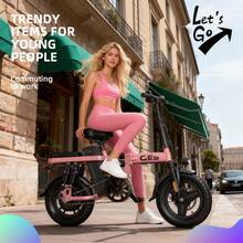 Pink Electric Bike, 250W, 25KM/H, 48V Removable Battery, LED Lights, 11 Shock Absorbers - The Perfect Choice For Commuting, With Dual Disc Brakes And Dual Rear Shock Absorbers - Pink - View 2