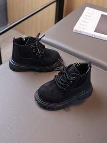 1 Pasang Sepatu Bot Anak Baru dengan Sol Lembut, Nyaman & Bergaya untuk Anak Laki-laki - Hitam - View 2