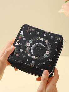 1pc Moon & Plant Pattern Sanitary Pad Storage Bag, Coin Purse, Organizer Bag, Makeup Bag, Card Holder, Earphone Storage Pouch, Can Hold Coins, Cards, Accessories, Keys, Multi-Functional Storage Bag - Multicolor - View 9