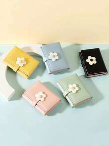 Flower Short Coin Wallet, Simple Black And White Contrasting Color Three Fold Wallet, Compact And Portable Multi Slot Coin Wallet, Cute Storage Wallet - Multicolor - View 5