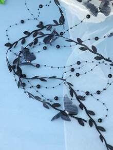 1pc Vintage Black Mesh Butterfly Beaded Tassel Headband, Dark Elegant Bridal Wedding Accessory - Black - View 4