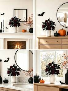 1/12pcs Realistic Black Calla Lily & Rose Artificial Flowers, Elegant Style, Suitable For Wedding, Home Decor, Room Arrangement, Bedroom Decoration, Outdoor Garden Decor, Wreath Making, Wedding Floral Arrangement, Tabletop Decor, Autumn Decoration, Halloween Decor - Multicolor - View 3