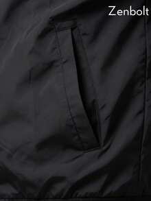 Jaket Bomber Minimalis Hitam Pria Zenbolt Musim Semi/Gugur, Jaket Penerbangan Ritsleting Penuh Hitam Gaya Jalanan Urban, Atasan Luar Lengan Panjang Serbaguna untuk Sehari-hari - Hitam - View 6