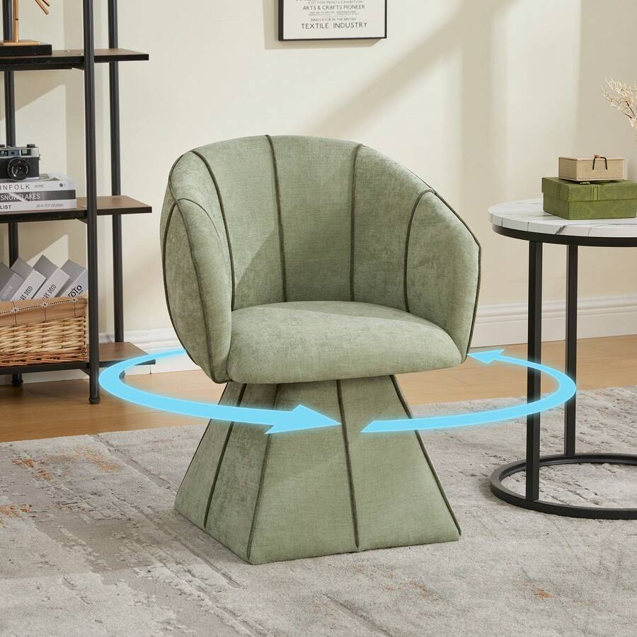 Single Rotating Chair With Chenille Fabric, Olive Green - For Living Room Or Bedroom - 橄欖 - 查看 1