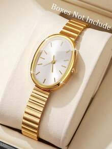 1pc Women's Gold Tone Oval Dial Bamboo Link Steel Band Watch - Luxury Minimalist Style - Birthday, Graduation Or Best Friend Gift - one-size - View 2