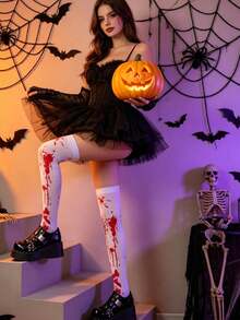 1pc Halloween New Party Decoration Blood Print Socks, Cosplay Costume Party Prop - Multicolor - View 4