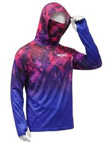 2026 New Men's Gradient Camouflage Hooded Long-Sleeve Sun Protection Shirt With Integrated Face Mask-Breathable Outdoor Shirt For Fishing And Cycling - Blue - View 12