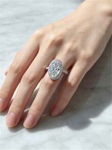 1pc Women's Engagement Ring - Classic Luxury Fashion Jewelry - Cubic Zirconia Embellished Ring - Suitable For Party, Wedding, Daily Wear - Silver - View 3