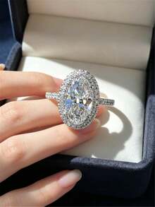 1pc Women's Engagement Ring - Classic Luxury Fashion Jewelry - Cubic Zirconia Embellished Ring - Suitable For Party, Wedding, Daily Wear - Silver - View 2
