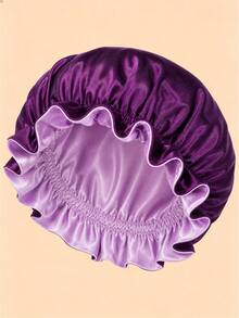 CONFLASS 2/1 Stück elegante atmungsaktive Satin-Schlafmütze, elastische Duschhaube, doppellagiger Rüschenrand, Damen-Seidensatin-Schlafmütze, Damen-Accessoire für die Schulanfang-Saison - Schwarz - Übersicht 6