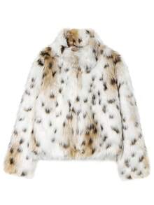 Women's Loose Lapel Patchwork Leopard Print Faux Fur Effect Coat, Autumn/Winter Vacation Jacket - Multicolor - View 6