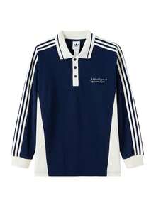 Adidas Men's POLO LS Soft Comfortable Contrast Collar Long Sleeve Top KW5687 - Deep Indigo/Han Jade White - View 6