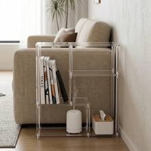 1PC Transparent Acrylic Bookshelf, 19.68x5.9x23.6 Inches, Multi-Layer Staggered Bookshelf And Asymmetrical Storage Rack, Modern Small Coffee Table, Suitable For Living Room, Bedroom, Sofa Side And Home Decor - Transparent - View 1