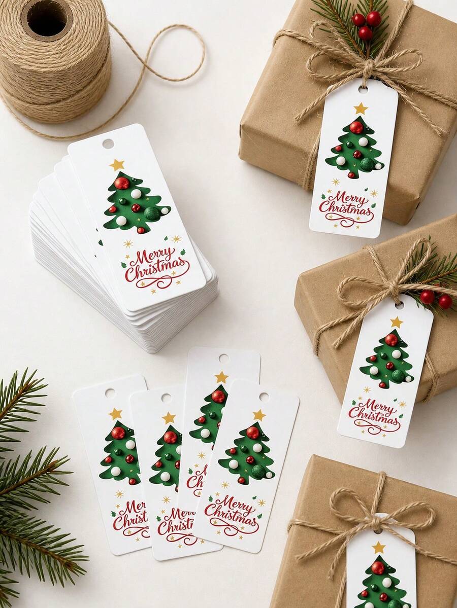 1/10/20/48pcs Christmas Decoration Cards, Christmas Tree And Star Pattern Card Tags, Suitable For Christmas Decoration Celebration - Multicolor - View 1