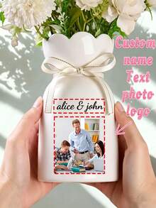 1 Set Personalized Name Photo Vase With Ribbon, Suitable For Dried Flowers Or Fresh Flowers, Perfect For Bedroom Vanity, Dining Table Decor, Study Bookshelf, Office Accent, Customized Birthday Gift For Women - Multicolor - View 8