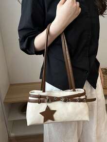 New Fashion Belt Decor Handbag/Shoulder Bag, Suitable For Party, Gathering, Outing, Vacation, Shopping And Daily Use, Can Store Coins, Phone - White - View 4