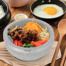 Stone Bowl With Wood Base 14cm Korean Stone Pot For Bibimbap Soup Rice Serving Traditional Asian Soup Bowl For Home Kitchen - View 3