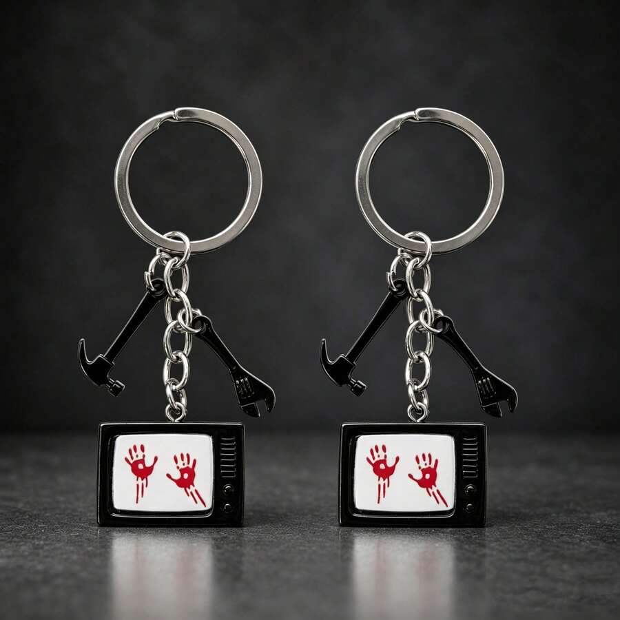 1pc/2pcs Unisex Halloween TV Hammer Wrench Pendant Accessory Hanging Decoration Halloween Gift Creative Bag Key Chain - Multicolor - View 1