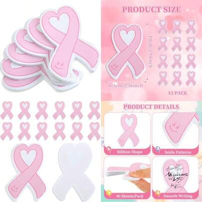 Pack Breast Cancer Awareness Accessories Sticky Notes Ribbon Self-Stick Note Pads For Women Inspirational Gifts Breast Cancer Fighters Survivors Awareness Events