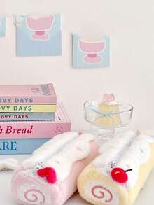 1pc Cute Cake Plush Pencil Case, Heart Cartoon Large Capacity Stationery Bag, Soft Student Plush Pencil Storage Bag - Multicolor - View 2