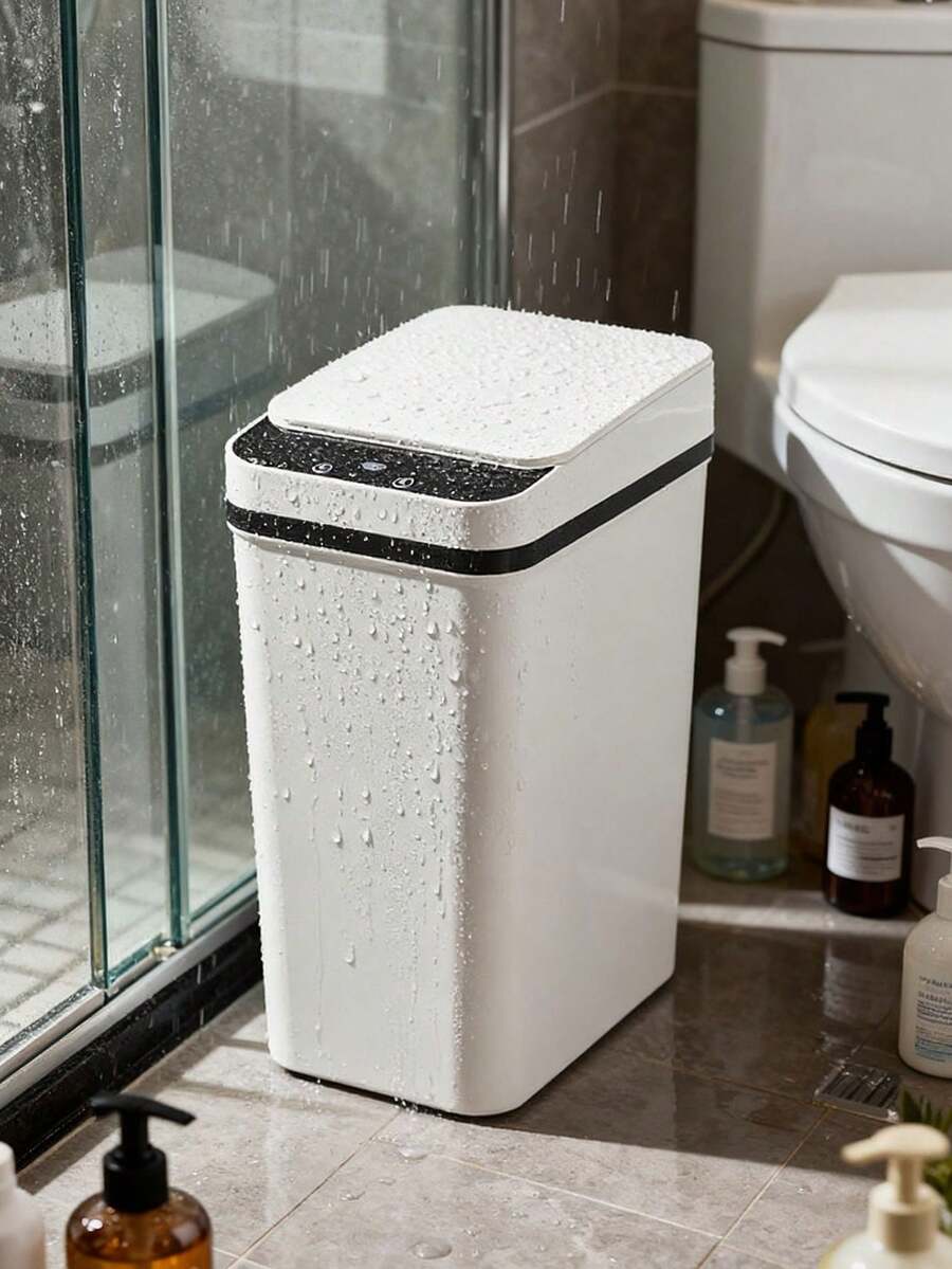 Automatic Sensor Trash Can With Lid, Touchless Narrow Small Waste Bin, Smart Slim Plastic Trash Can, Suitable For Kitchen, Bathroom, Office, RV, Bedroom, Living Room, White - White - View 1