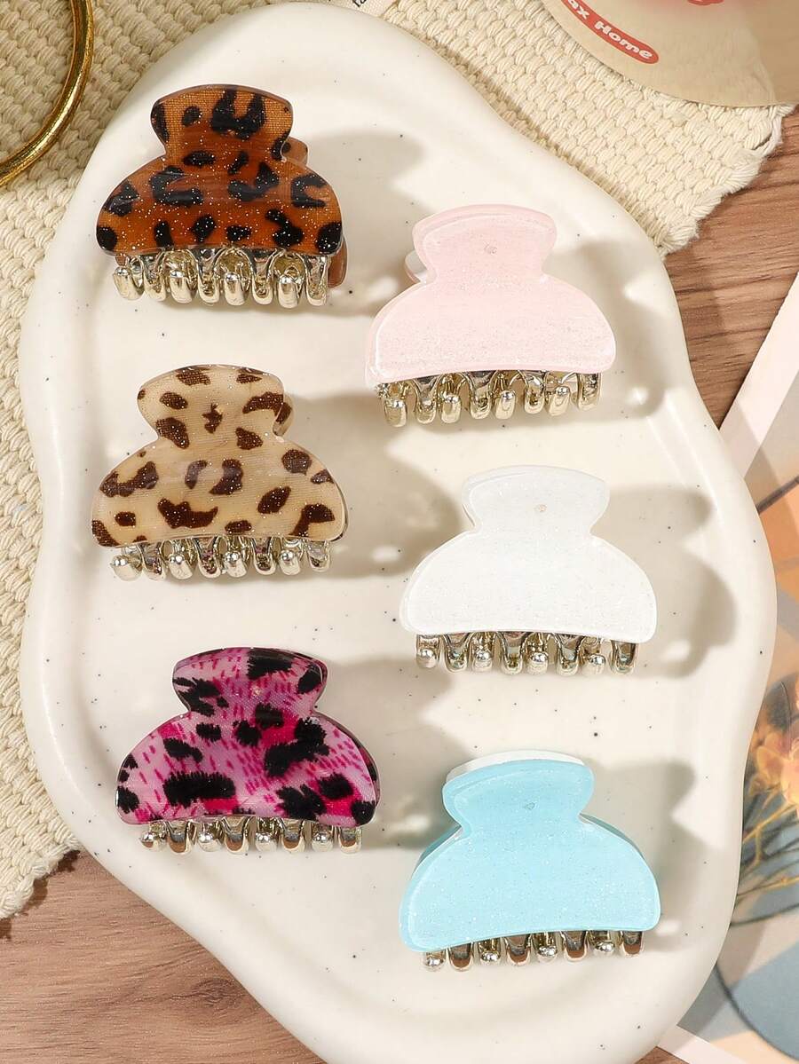 6个豹纹发爪夹，可爱小巧，用途广泛，适合秋冬季优雅发饰、花朵发夹、夏季度假发夹。 - 彩色 - 查看 1
