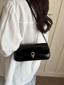 New Fashion Casual Metal Hardware Hot-Selling Coin Purse Shopping Bag For Women, Solid Color PU Leather - Black - View 5