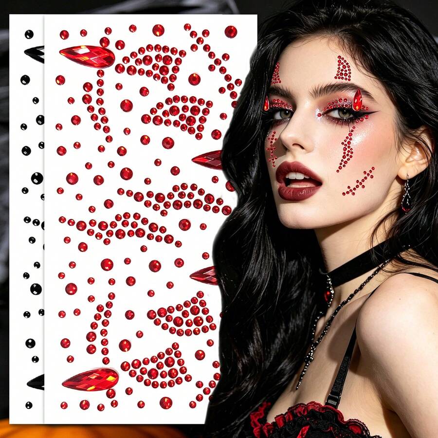 Halloween Diamond Stickers Witch Cosplay Face Decoration Cross Scar Rhinestone Stickers - Multicolor - View 1