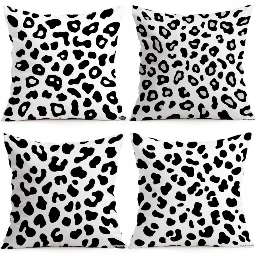 4pcs White Leopard Print Pillow Covers, Single-Sided Printed Pillow Covers, Suitable For Living Room, Bedroom, Home Decor, All-Season Pillow Covers - Multicolor - View 1