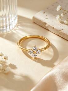 2pcs Fashion Elegant Style Clover Element Glass Decor Stainless Steel Women's Jewelry Set Suitable For Women's Daily Wear/Party/Evening Wear/Holiday Gift - Yellow Gold - View 4