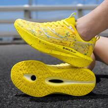 Unisex Carbon Plate Marathon Running Shoes - Lightweight Cushioned Sports Shoes, Non-Slip Cushioning/Rubber Outsole, Easy On/Off, Reflective Low-Top Breathable Design, Suitable For Marathon, Gym And Training Scenarios, All Seasons - Yellow - View 4