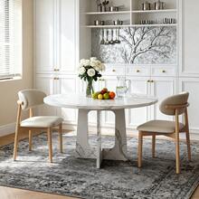 Round Dining Table Set With White MDF Top And Beech Wood Chairs – Ideal For Dining Room Or Living - 白色 - 查看 4