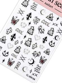 1 pieza Pegatinas de uñas holográficas láser góticas de Halloween, calcomanías de uñas iridiscentes con fantasmas, cruces, mariposas, triángulos, ojos malvados, calabazas, lunas, estilo punk grunge oscuro y espeluznante, suministros de arte de manicura de Halloween Y2K - Multicolor - Ver 3