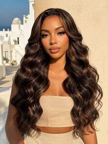 7x5 Bye Bye Slip™ Lace Closure Mixed Black With Gold Brown Highlights Body Wave Wig With Drawstring, Silky Wave, Face-Framing Layers, Pre-Cut Pre-Bleached Pre-Plucked, Glueless, 100% Human Hair, Transparent Lace, Beginner Friendly Unice Wig - SNATURAL/30 - View 3
